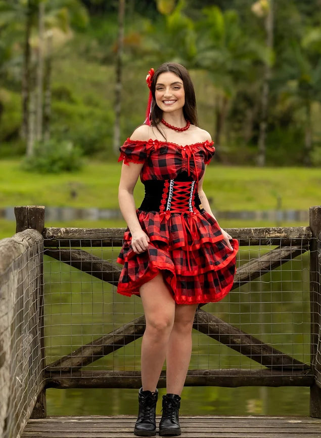 Vestido Junino Xadrez Vermelho - Soraia