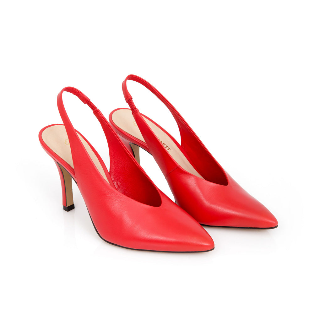 SCARPIN SLINGBACK SALTO ALTO DE COURO VERMELHO RUBI