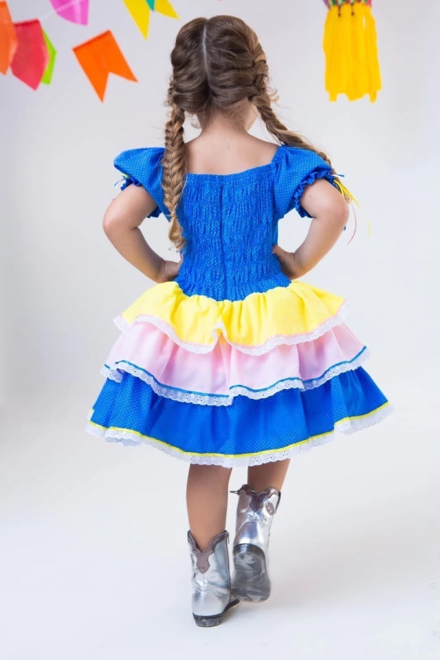 Vestido Junino Amor Perfeito Azul