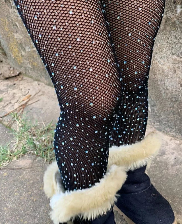 Meia calça arrastão com strass preta